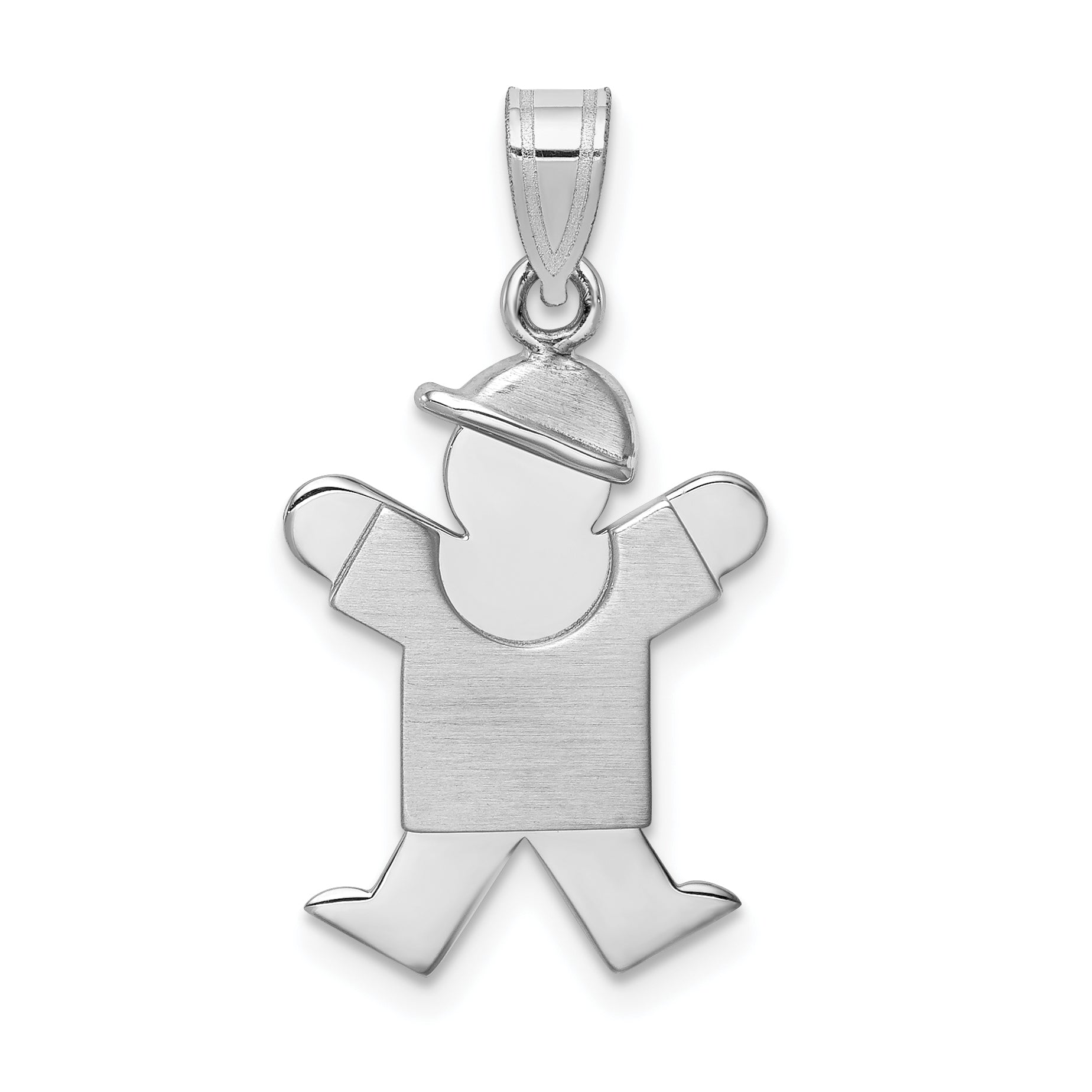 14K White Gold Small Boy w/Hat on Right Engravable Charm Main image