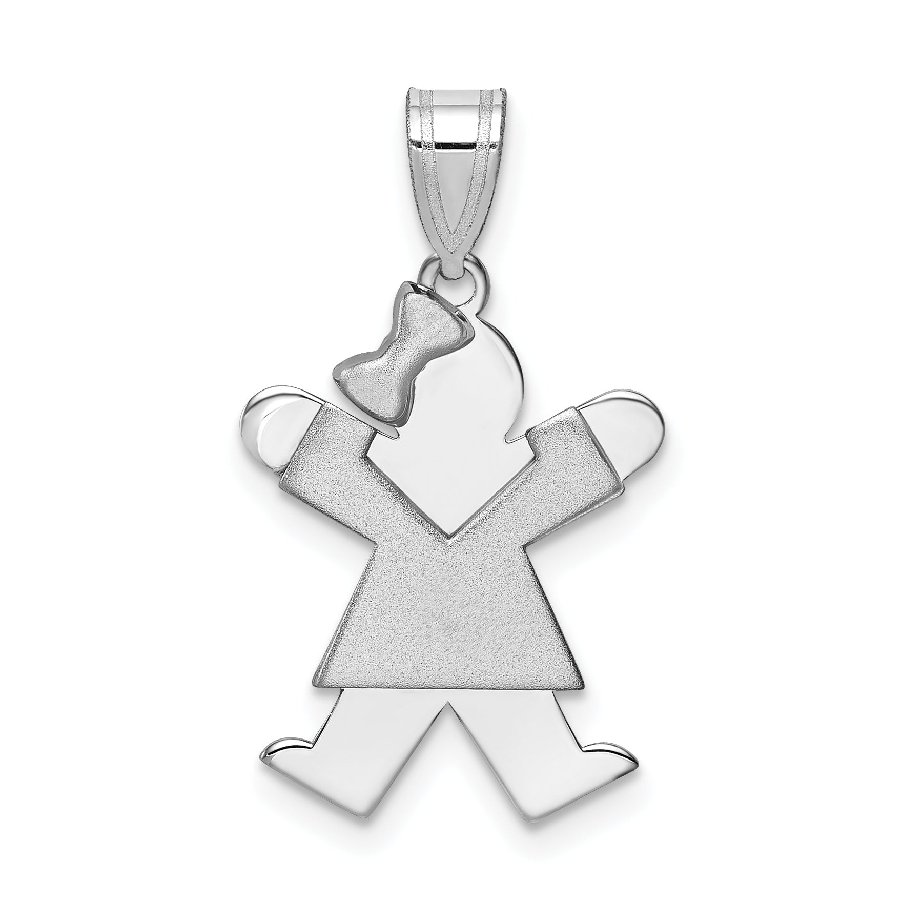 14K White Gold Small Girl w/Bow on Left Engravable Charm