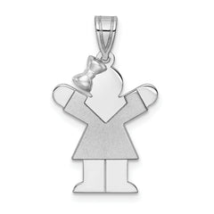 14K White Gold Small Girl w/Bow on Left Engravable Charm