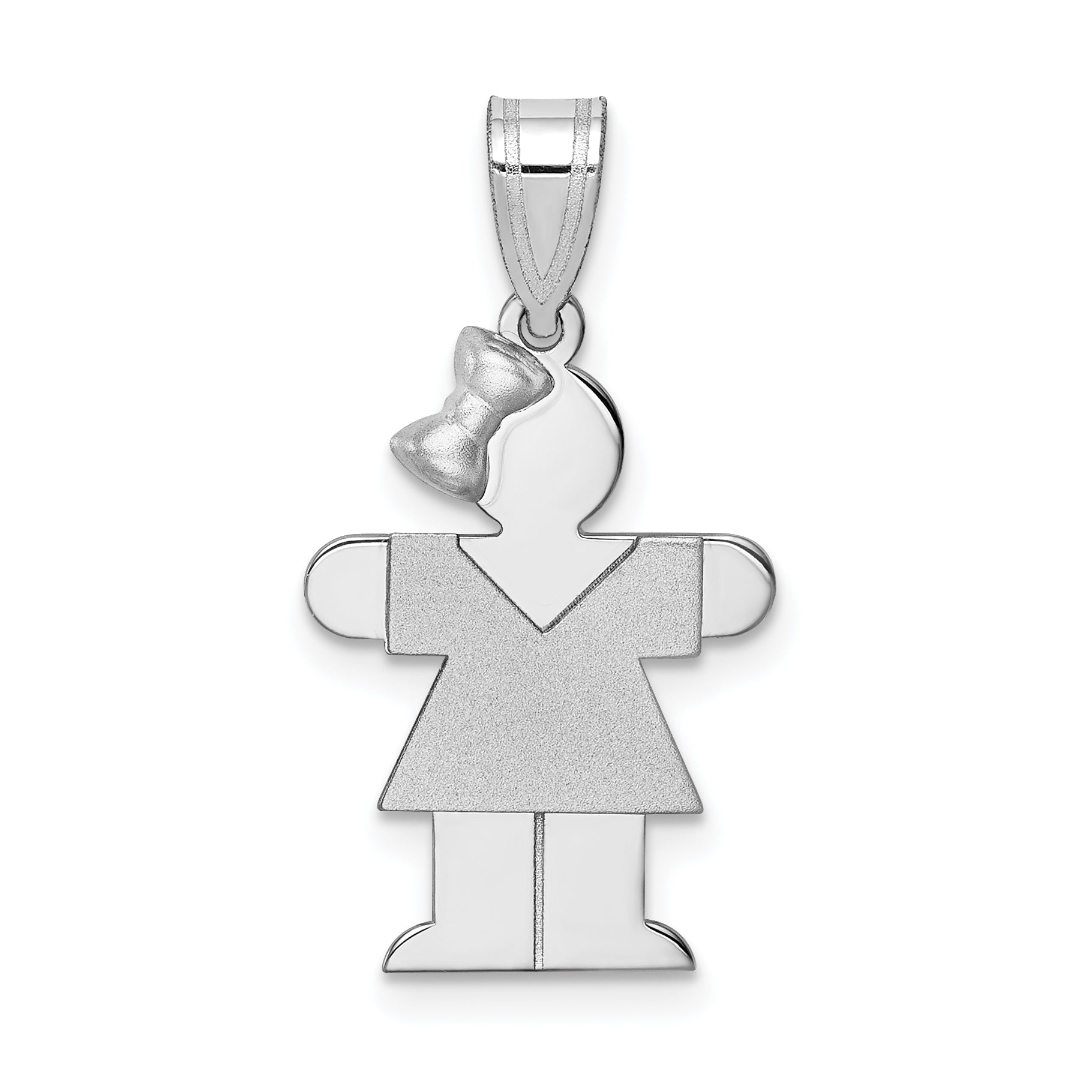 14K White Gold Small Girl w/Bow on Left Engravable Charm