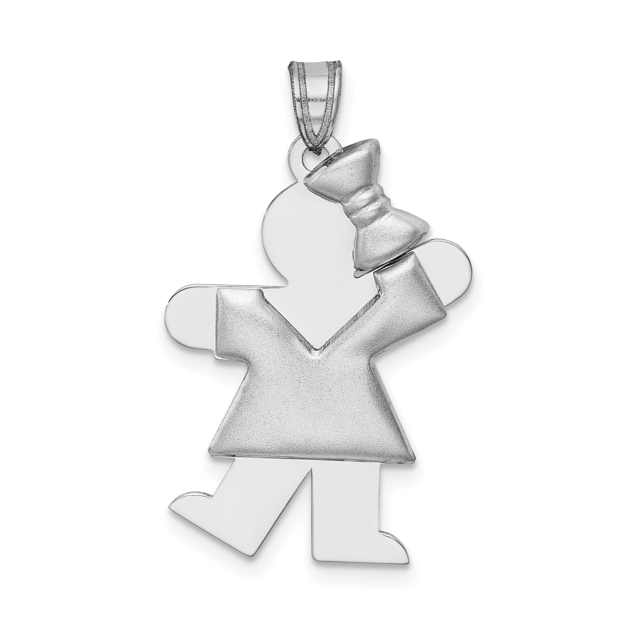 14K White Gold Puffed Girl w/Bow on Right Engravable Charm