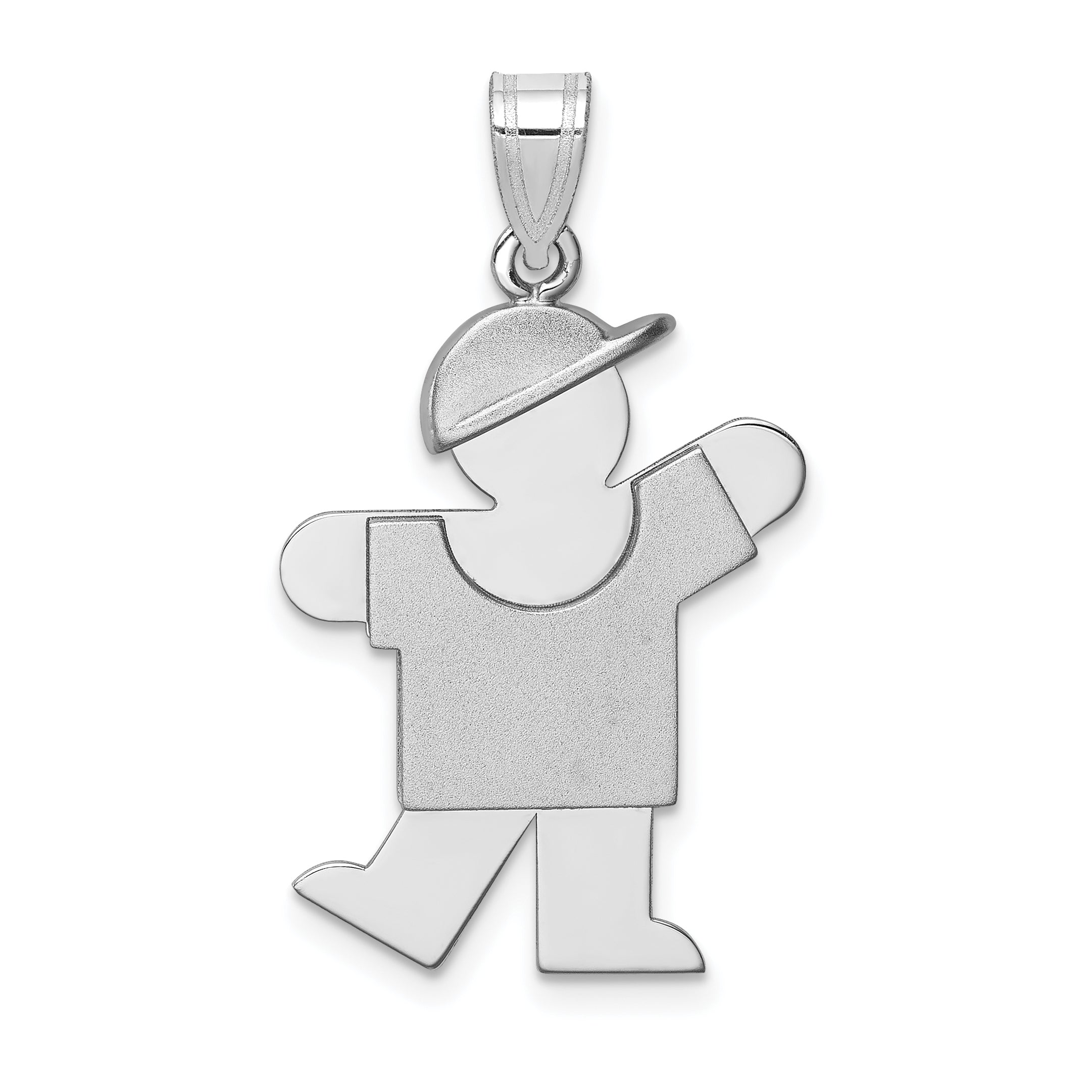 14K White Gold Medium Boy w/Hat on Left Engravable Charm Main image