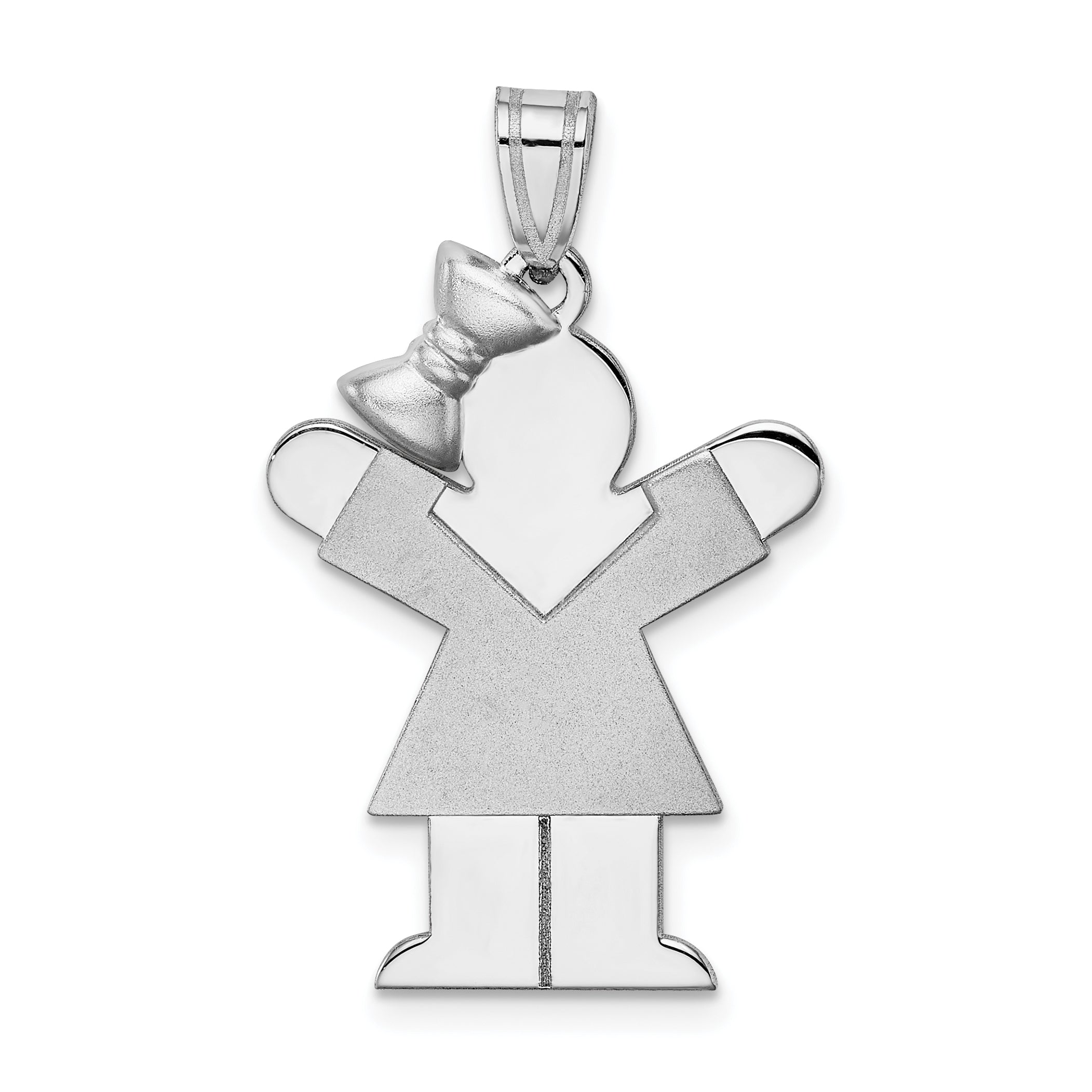 14K White Gold Medium Girl w/Bow on Left Engravable Charm Main image