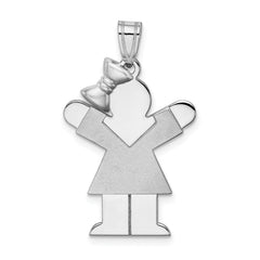 14K White Gold Medium Girl w/Bow on Left Engravable Charm