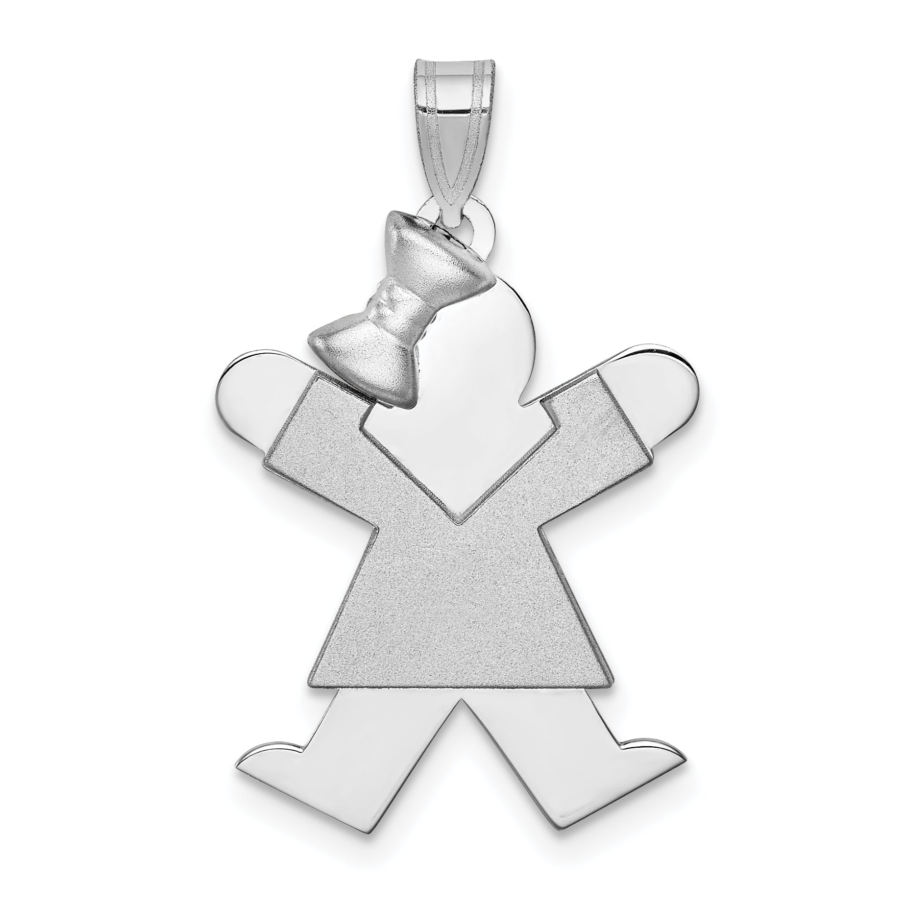 14K White Gold Medium Girl w/Bow on Left Engravable Charm Main image