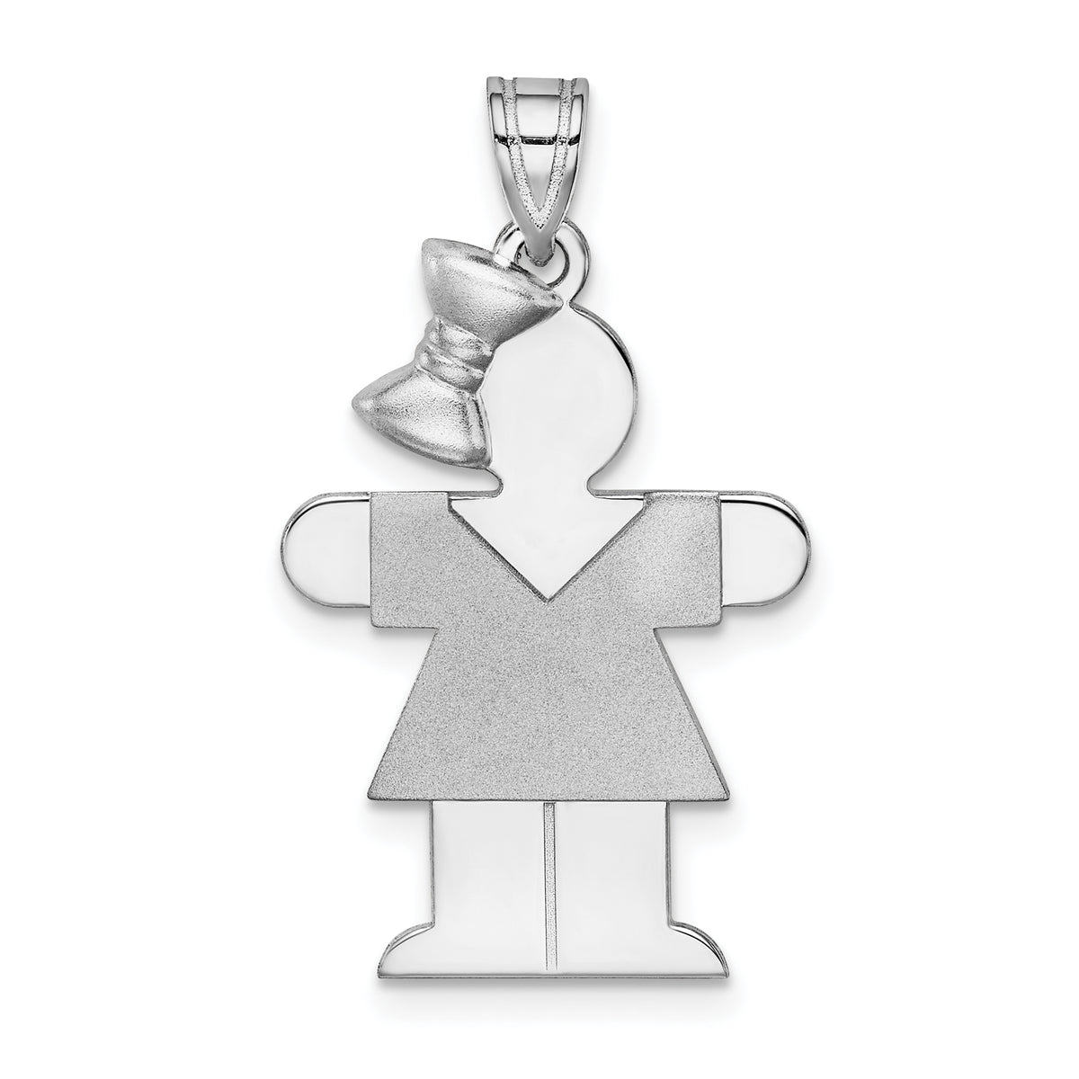 14K White Gold Medium Girl w/Bow on Left Engravable Charm