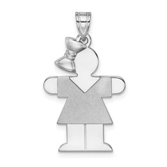 14K White Gold Medium Girl w/Bow on Left Engravable Charm
