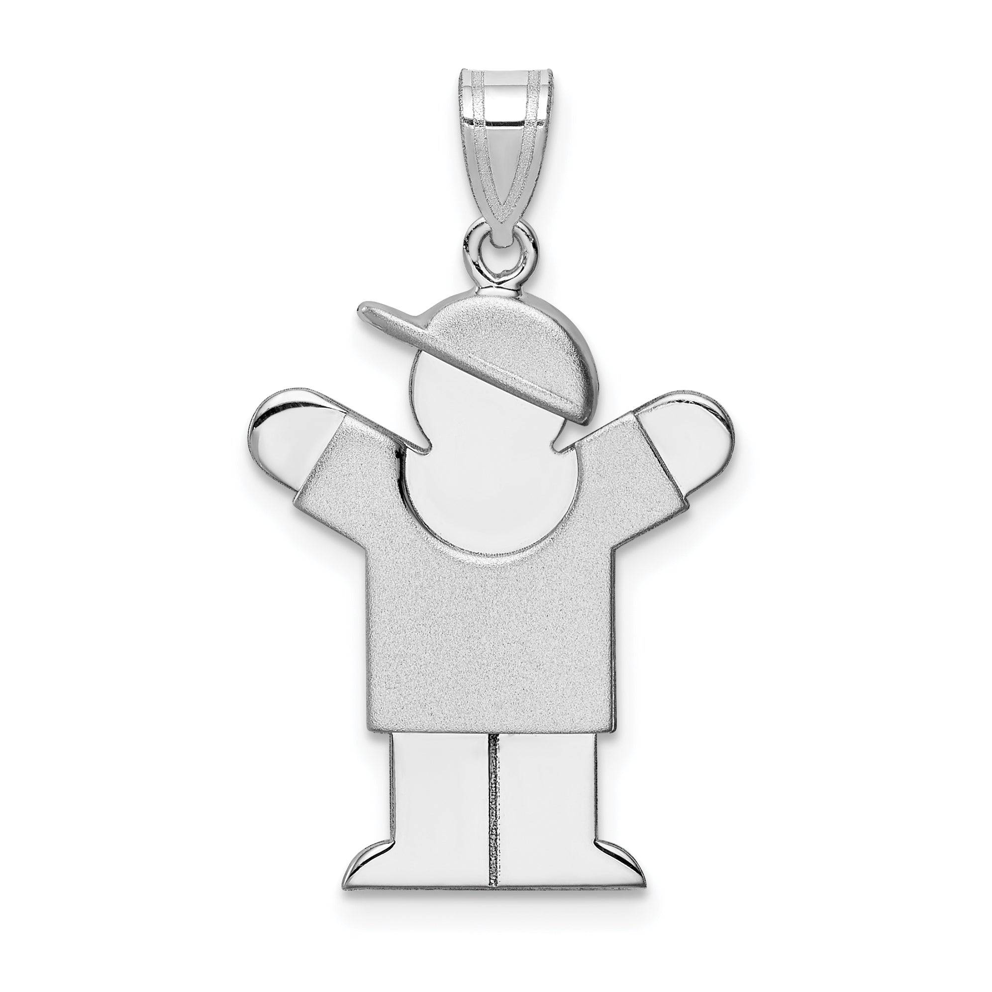 14K White Gold Medium Boy w/Hat on Right Engravable Charm Main image