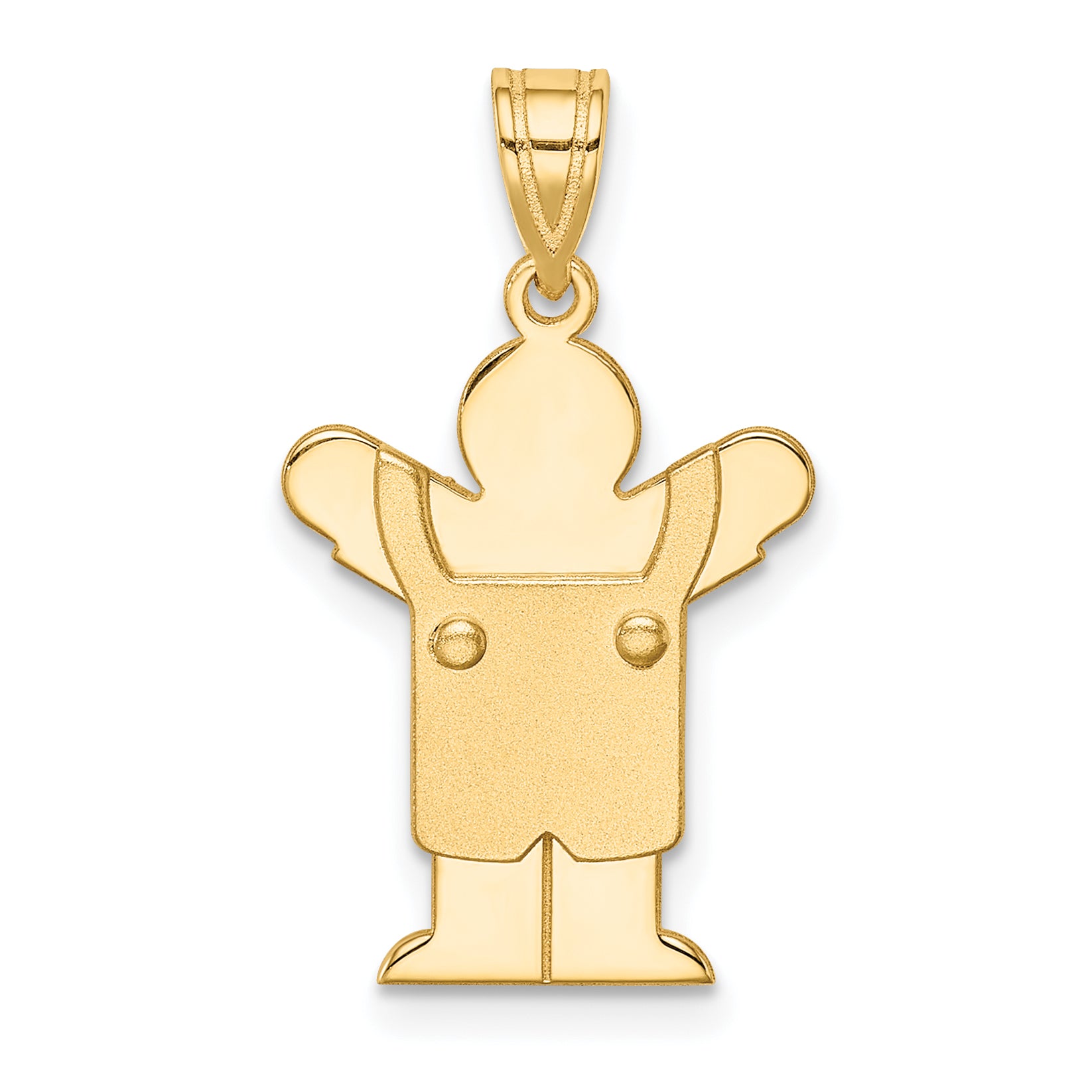 14K Solid Satin Engravable Boy with Overalls Charm Main image