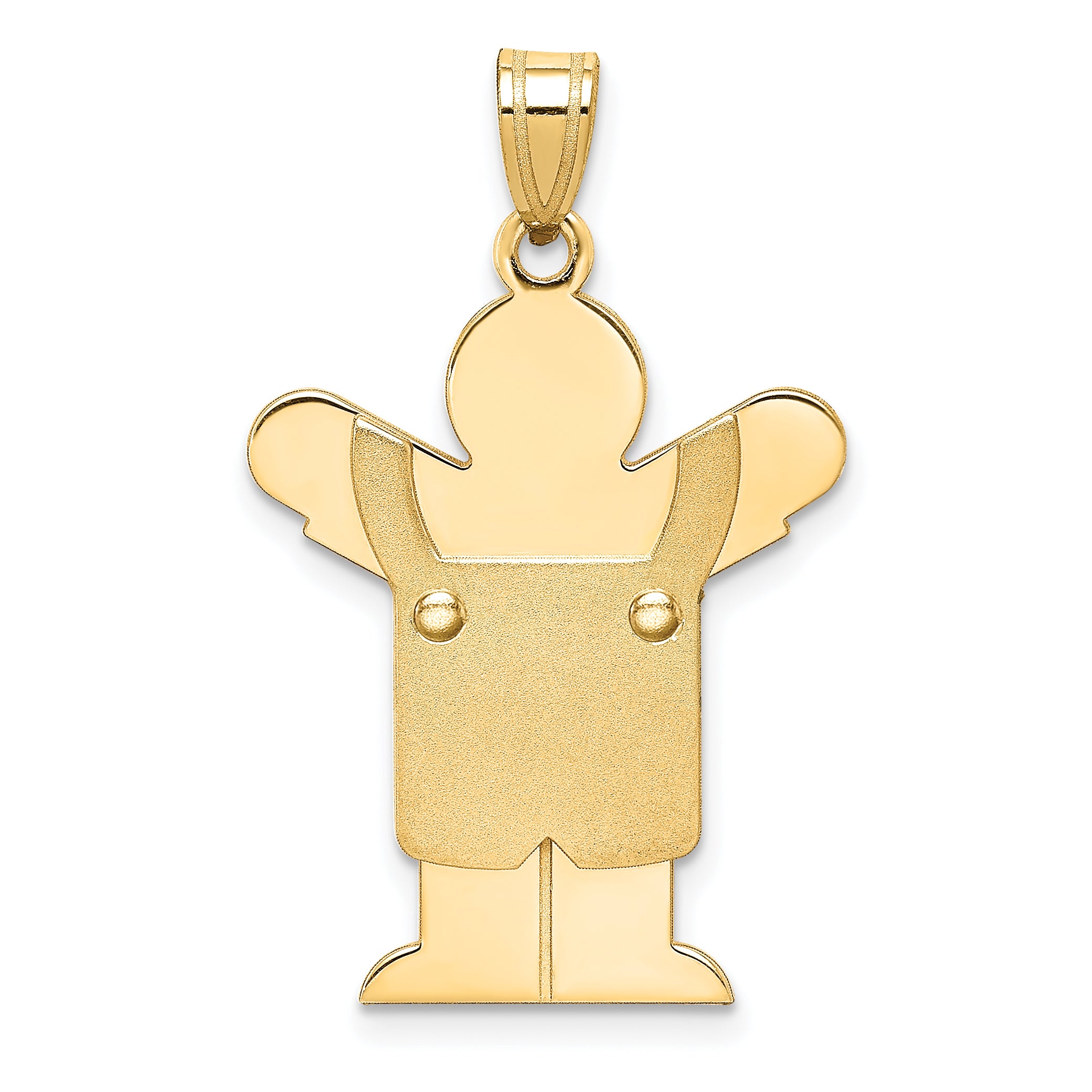14K Solid Satin Engravable Boy w/Overalls Charm Main image