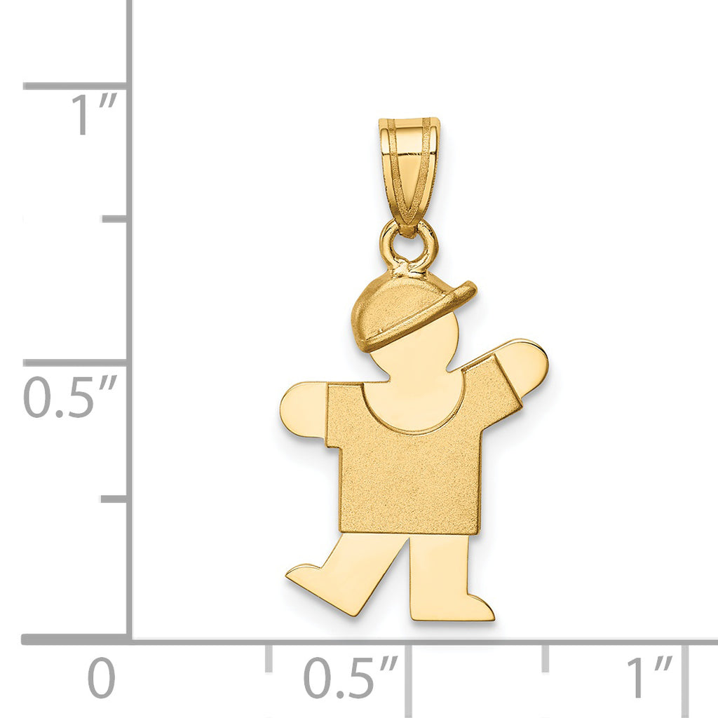 14K Solid Engravable Boy with Hat on Left Charm