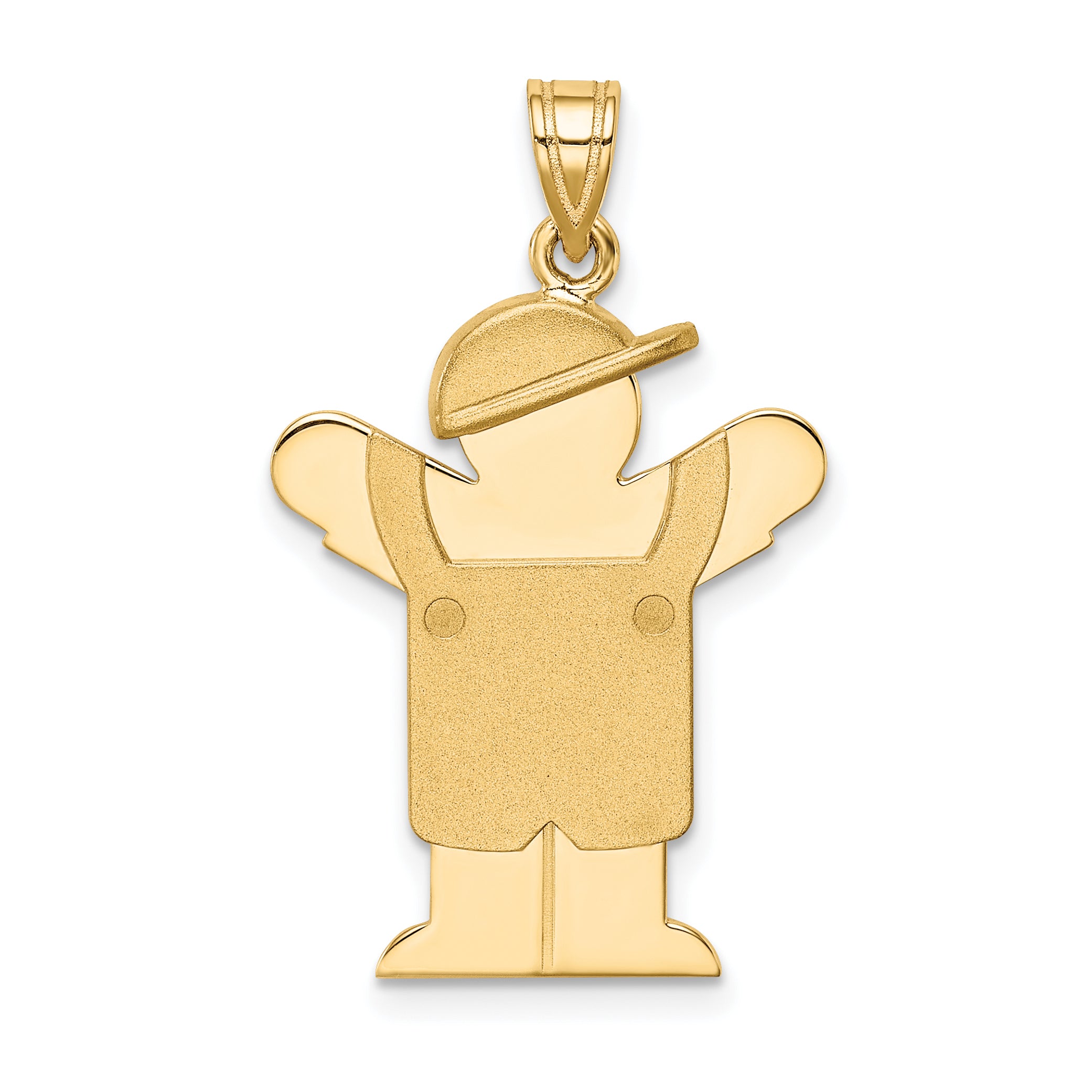 14k Solid Engravable Boy in Overalls with Hat on Left Charm Main image