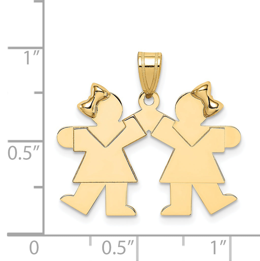 14K Solid Engravable Small Double Girls Charm