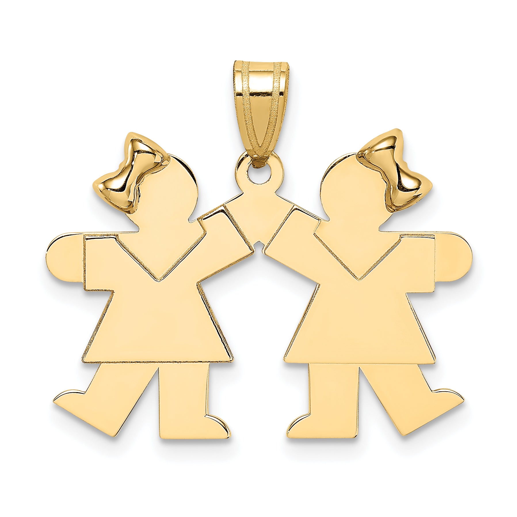 14k Solid Engravable Small Double Girls Charm Main image