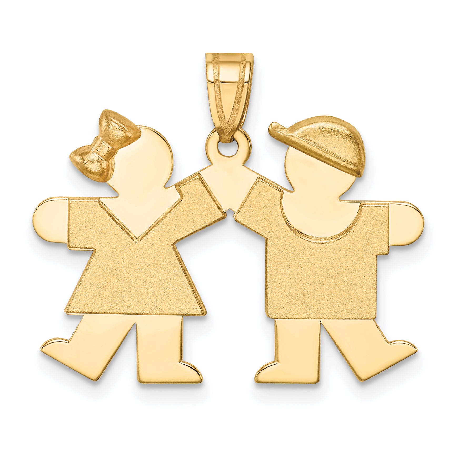 14k Solid Engravable Small Girl on Left and Boy on Right Charm Main image