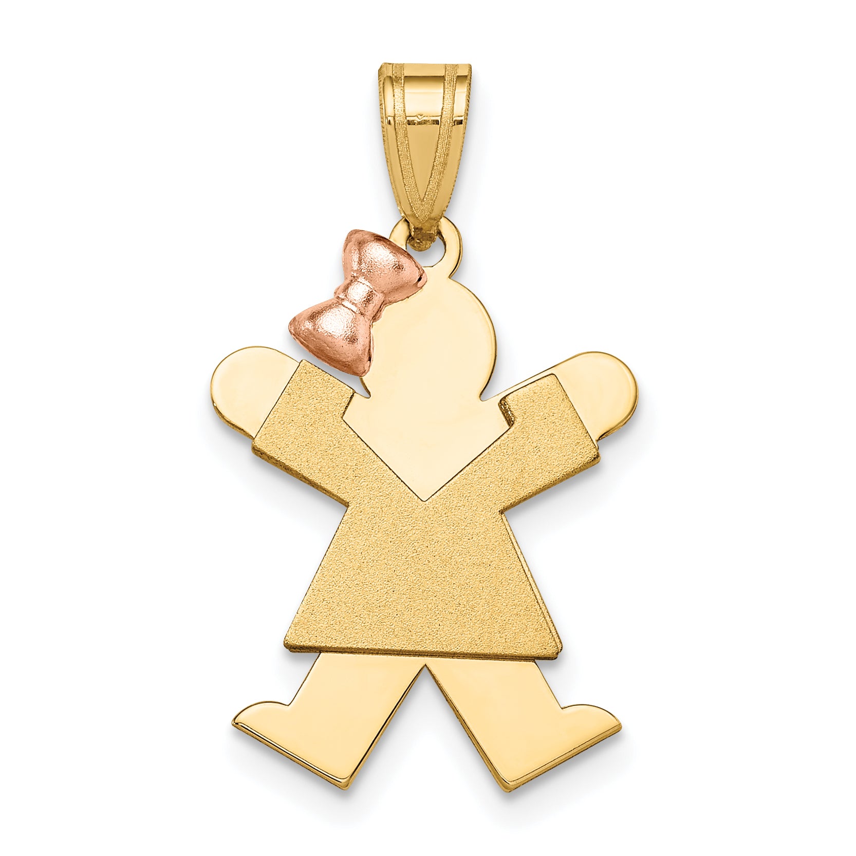 14k Two-Tone Small Girl with Bow on Left Engravable Charm Main image