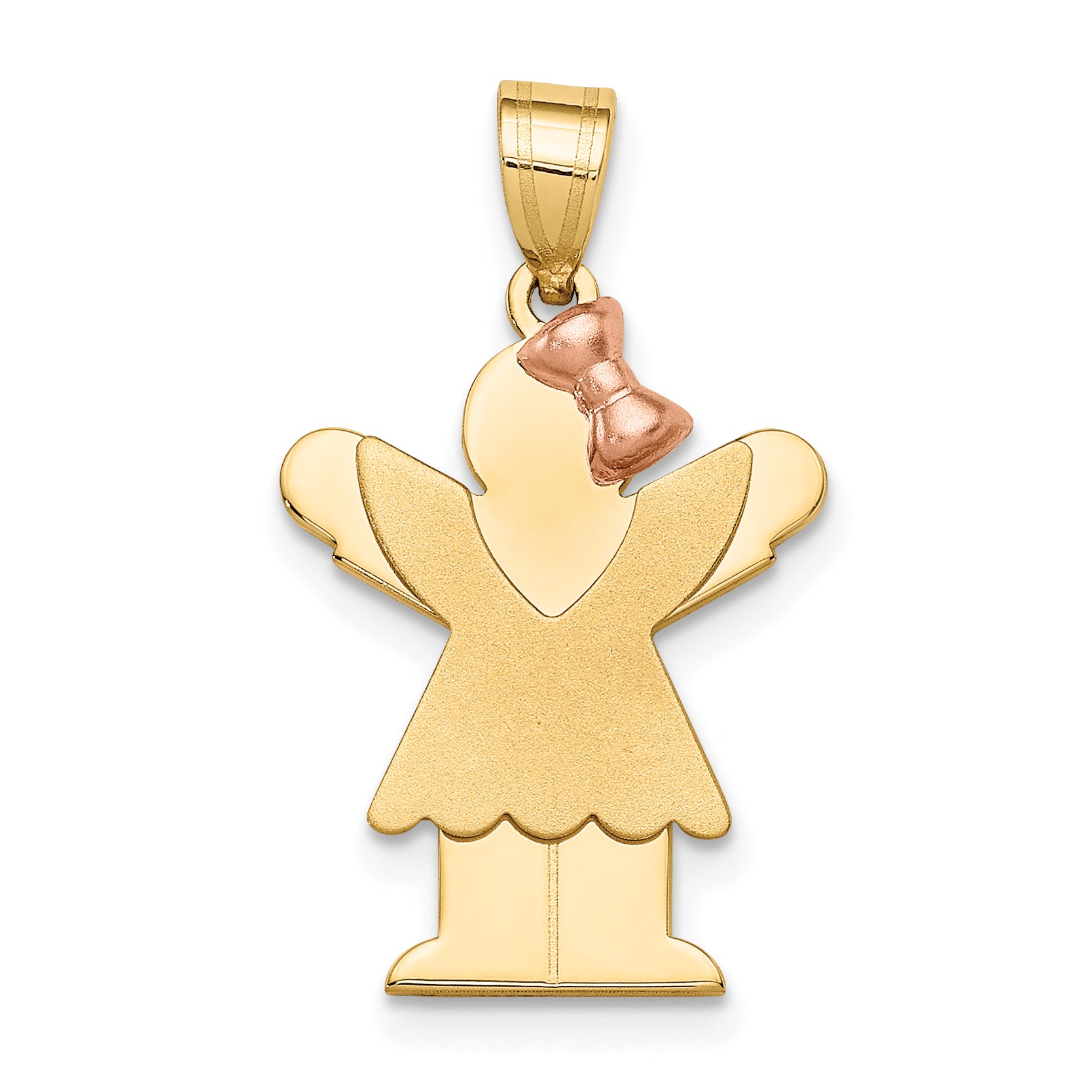 14k Two-Tone Small Girl with Bow on Right Engravable Charm Main image