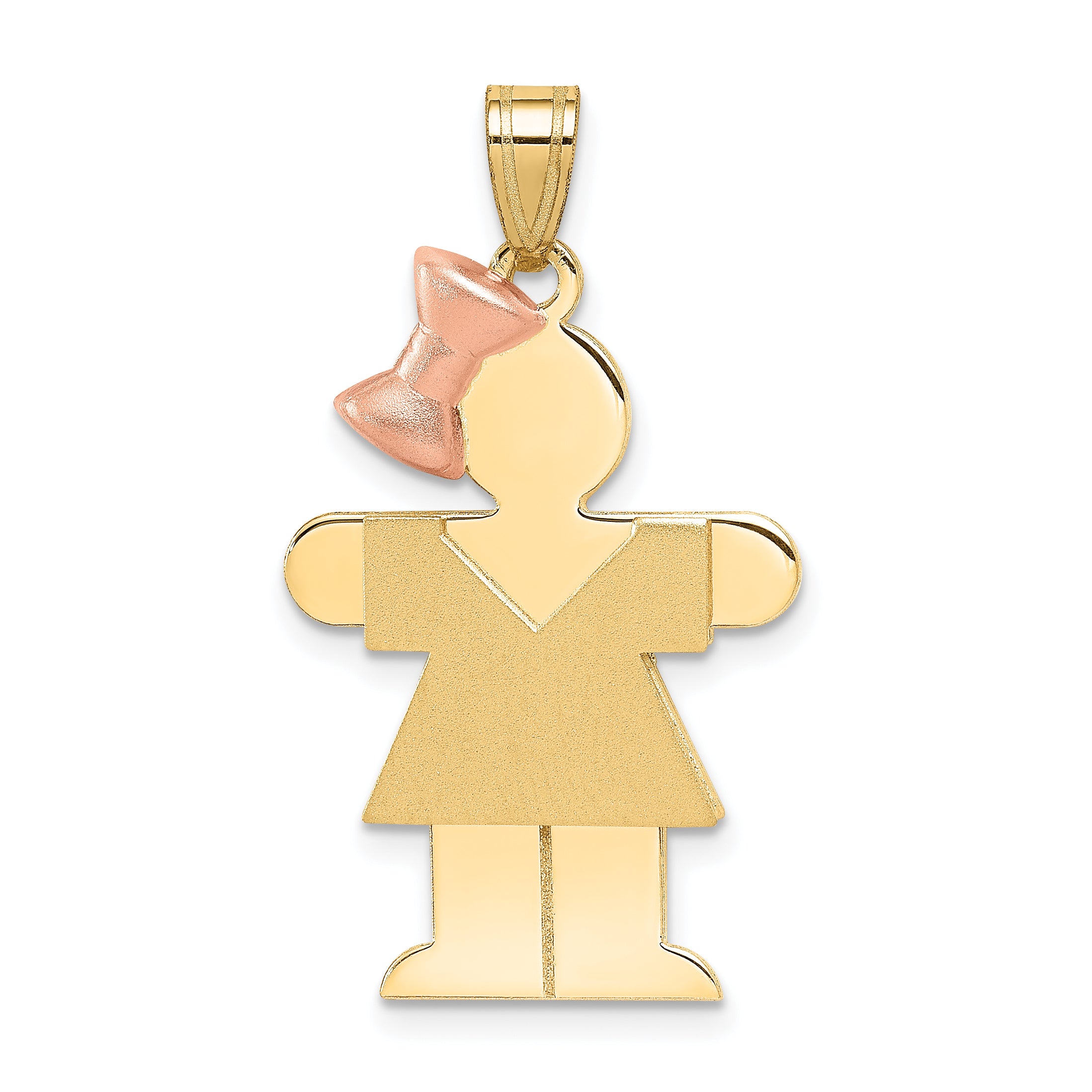 14k Two-Tone Large Girl with Bow on Left Engravable Charm Main image