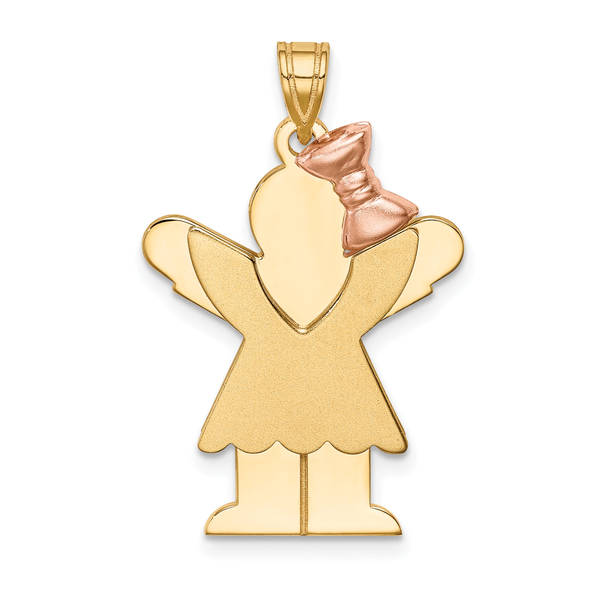 14k Two-Tone Large Girl with Bow on Right Engravable Charm Main image
