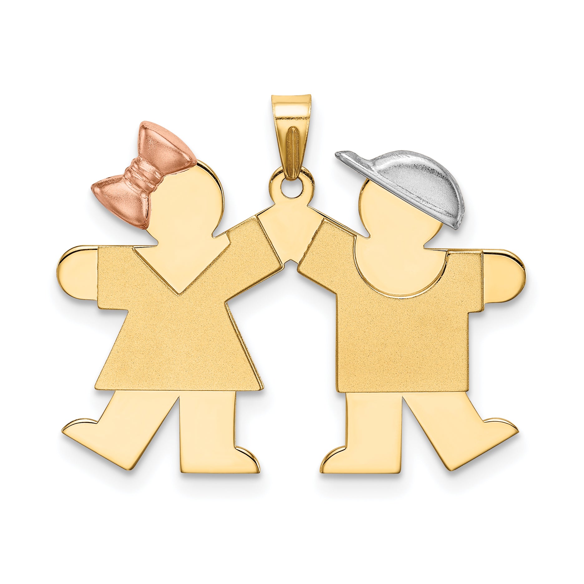 14k Tri-Color Small Girl on Left and Boy on Right Engravable Charm Main image