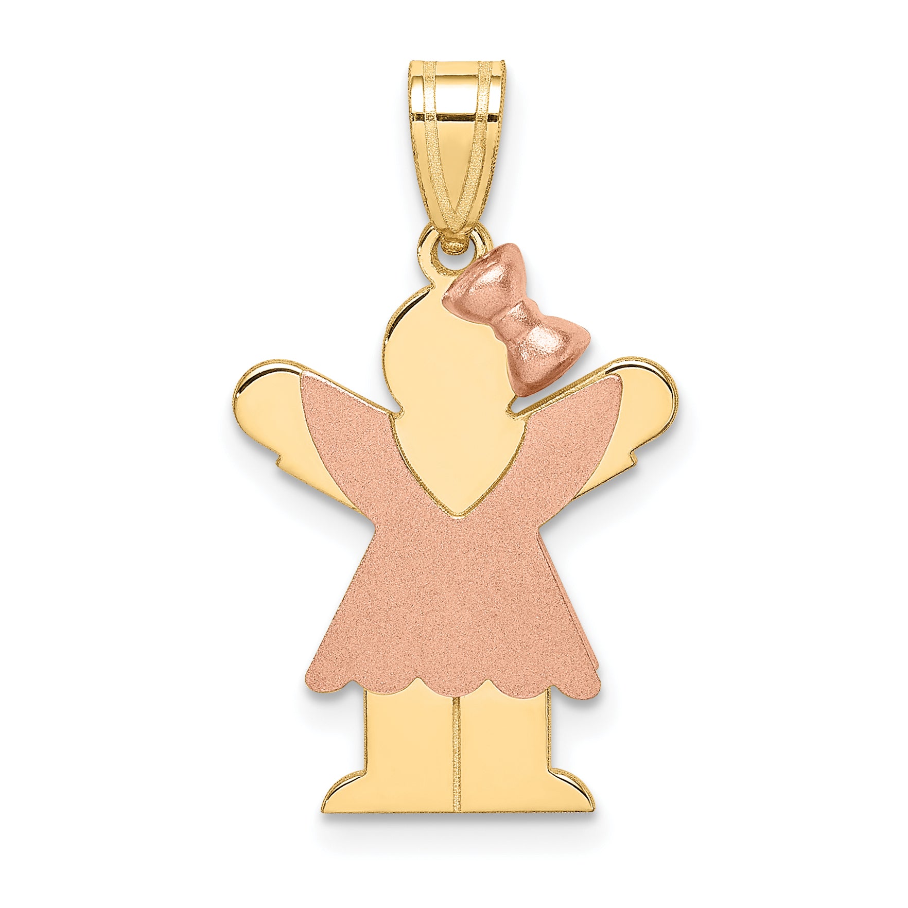 14k Two-Tone Small Girl with Bow on Right Engravable Charm Main image