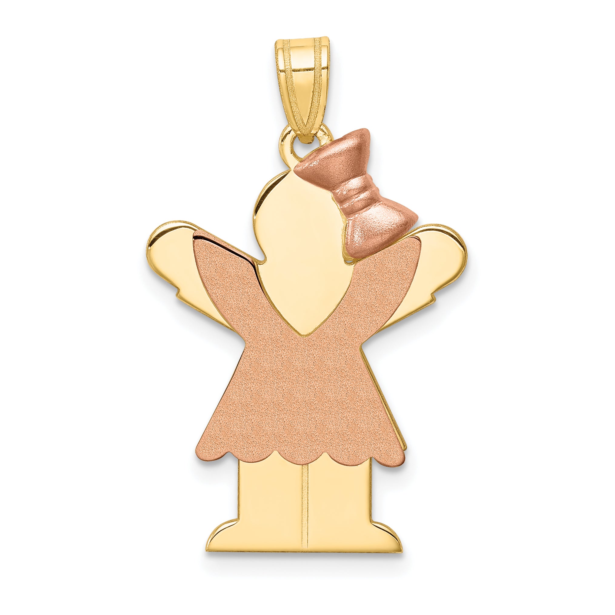14k Two-Tone Large Girl with Bow on Right Engravable Charm Main image