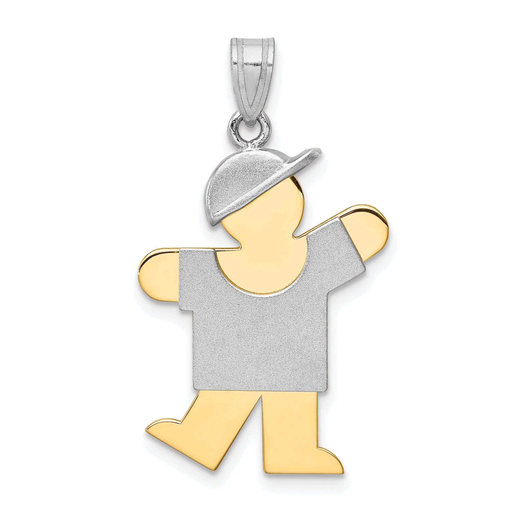 14k Two-Tone Large Boy with Hat on Left Engravable Charm Main image