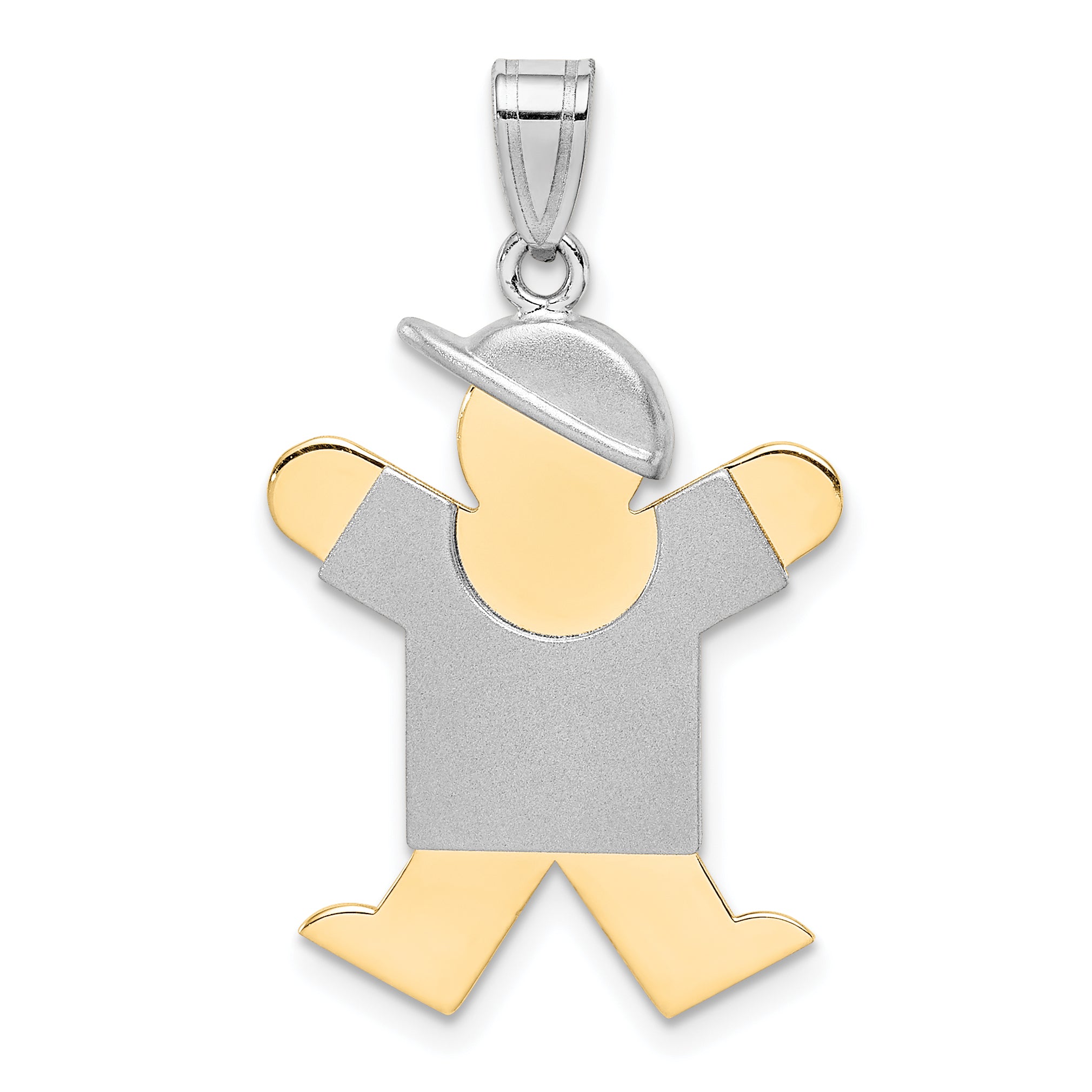 14k Two-Tone Large Boy with Hat on Right Engravable Charm Main image