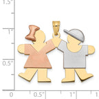14K Tri-Color Large Girl on Left and Boy on Right Engravable Charm