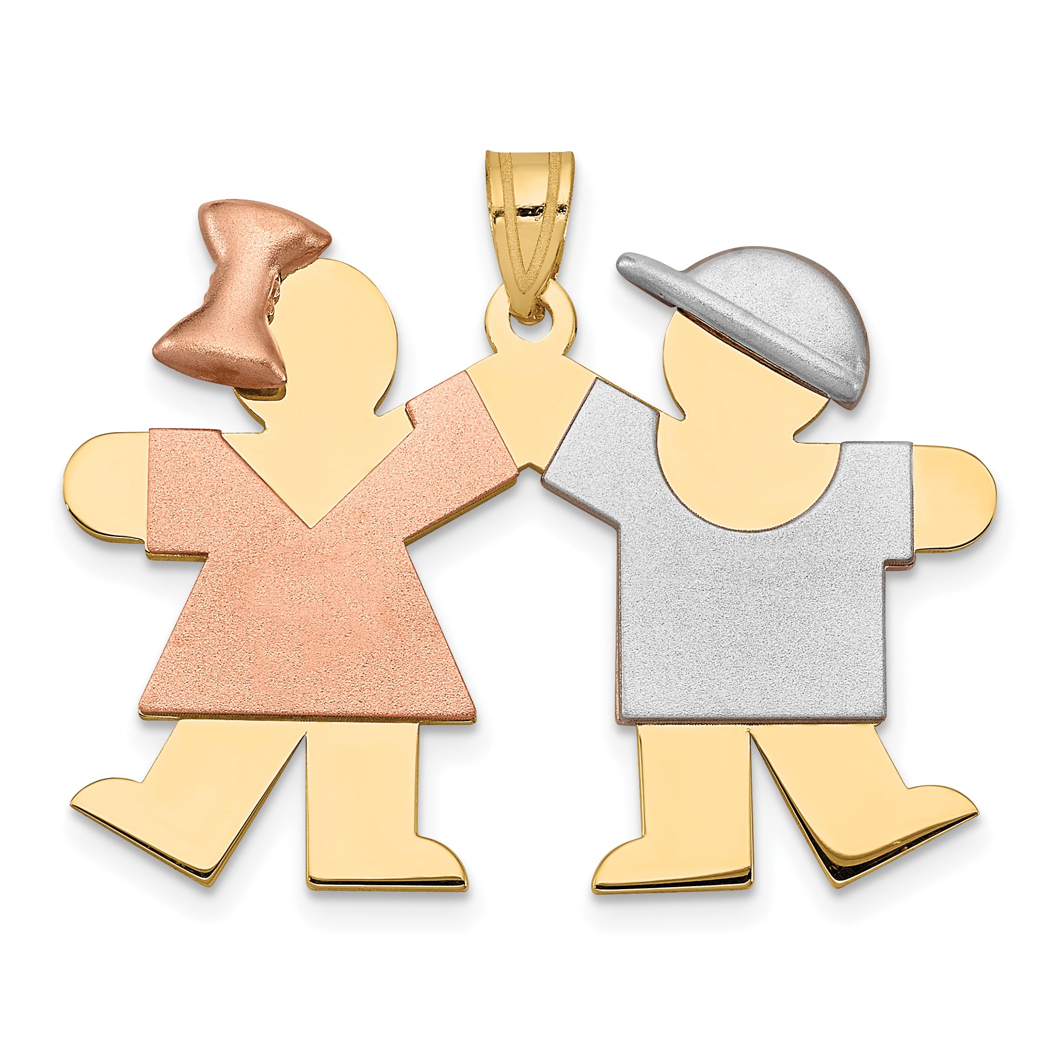 14k Tri-Color Large Girl on Left and Boy on Right Engravable Charm Main image