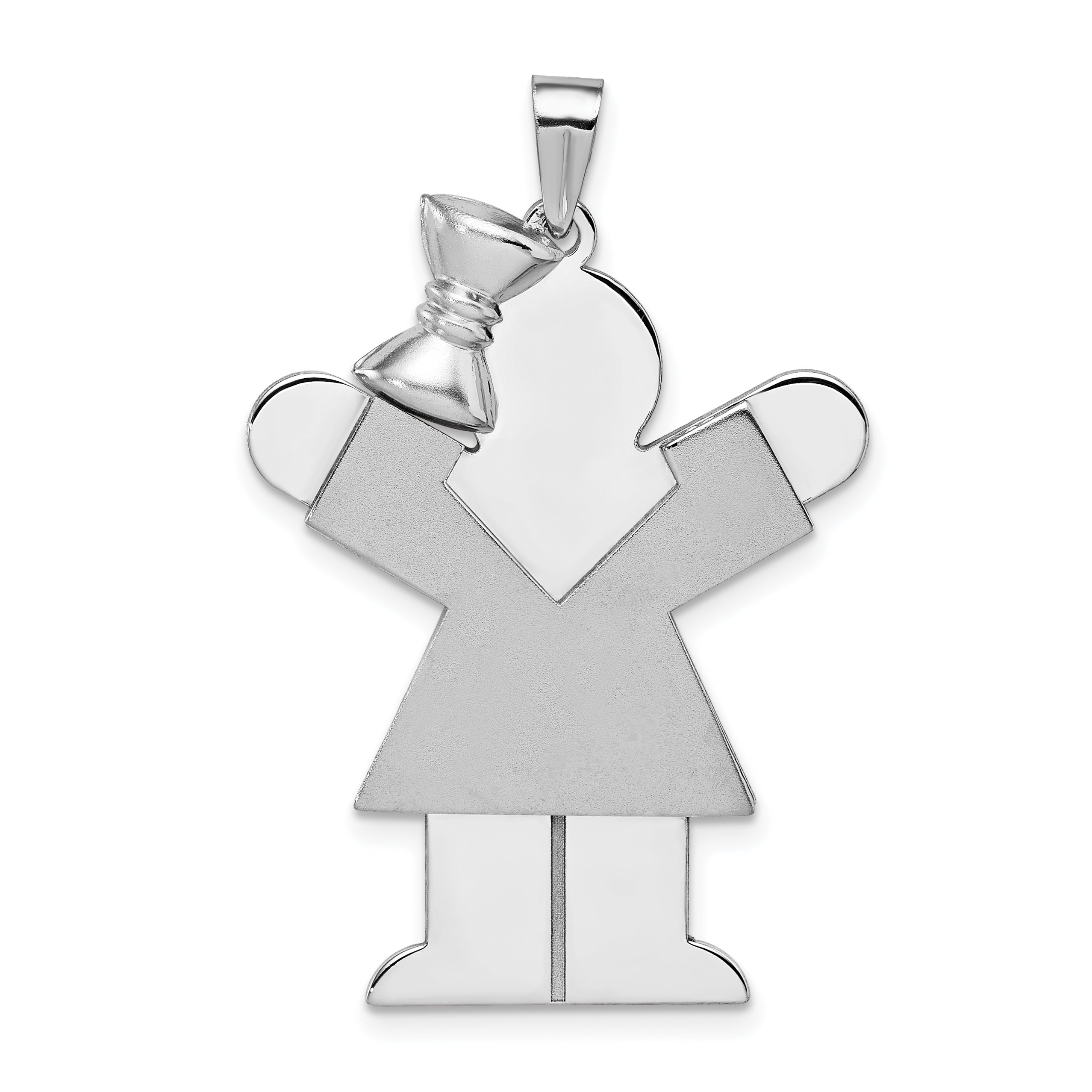 14k White Gold Large Girl with Bow on Left Engravable Charm Main image