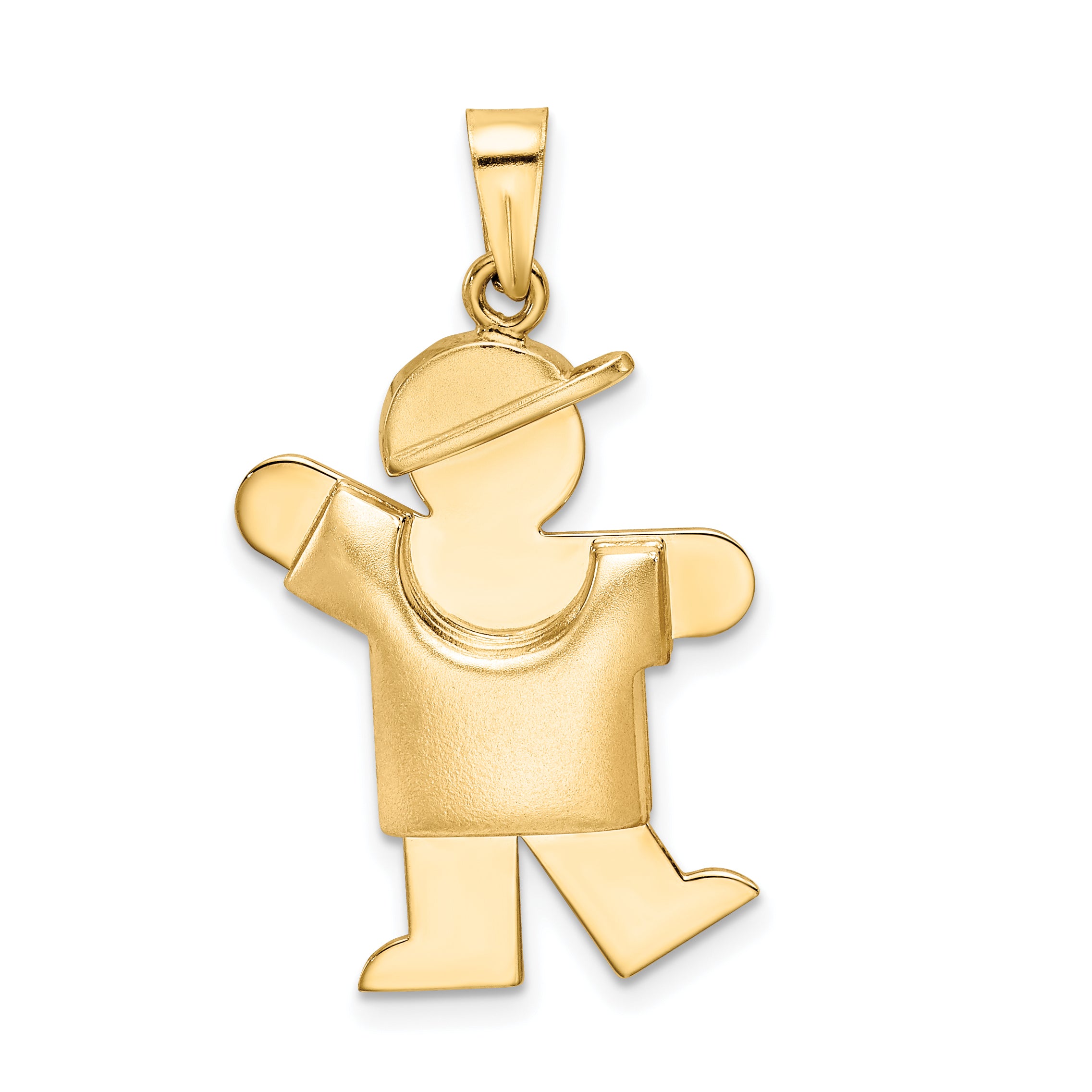 14k Puffed Boy with Hat on Left Engravable Charm Main image