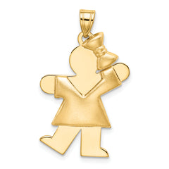 14k Puffed Girl with Bow on Right Engravable Charm