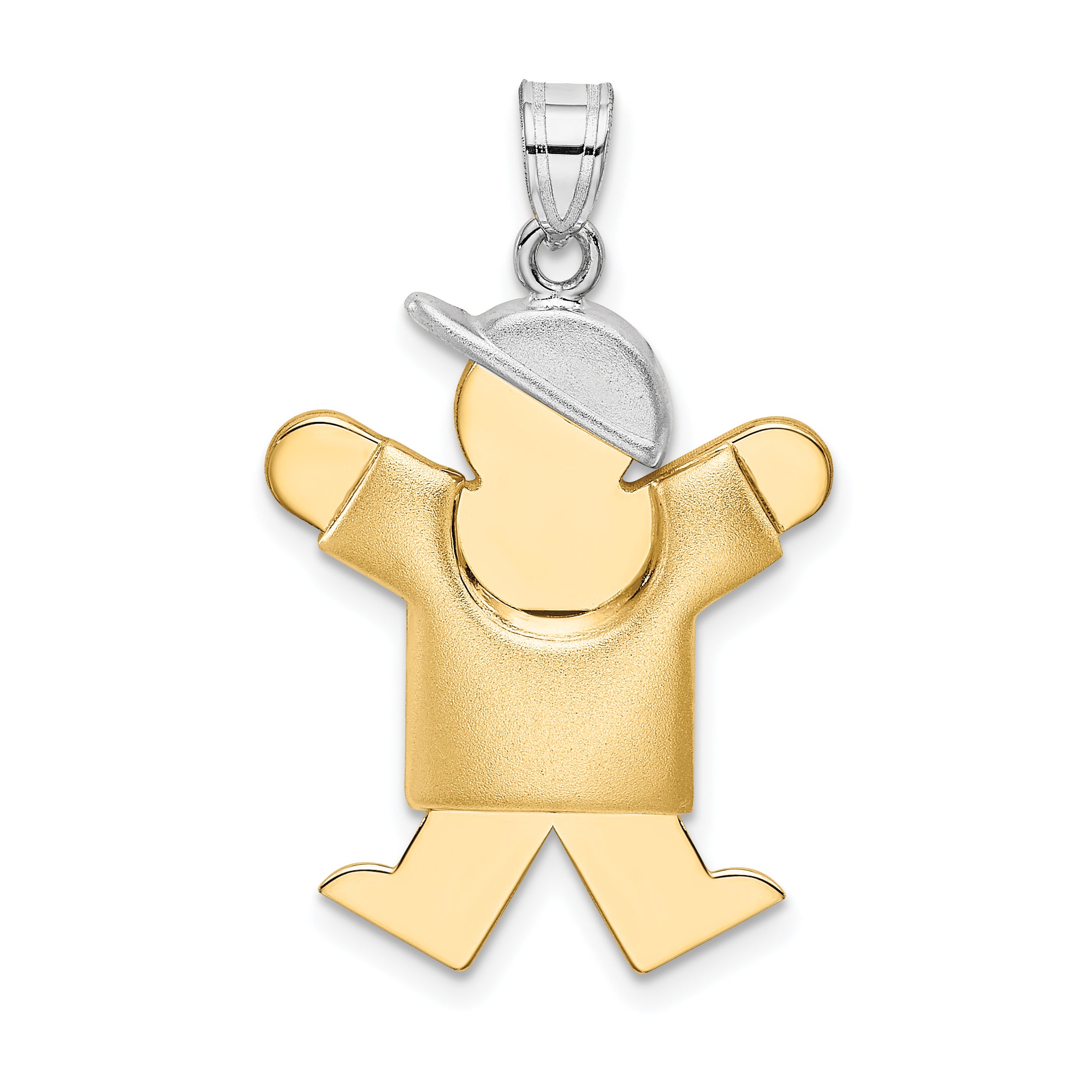 14k Two-Tone Puffed Boy with Hat on Right Engravable Charm Main image