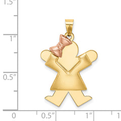 14K Two-Tone Puffed Girl with Bow on Left Engravable Charm