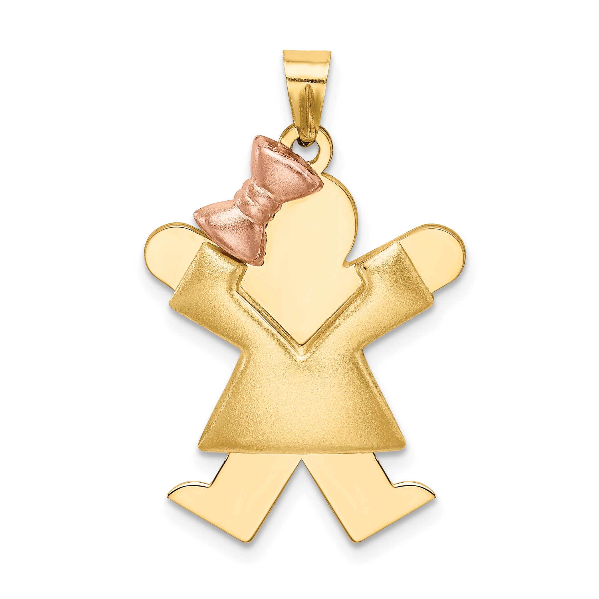 14k Two-Tone Puffed Girl with Bow on Left Engravable Charm Main image