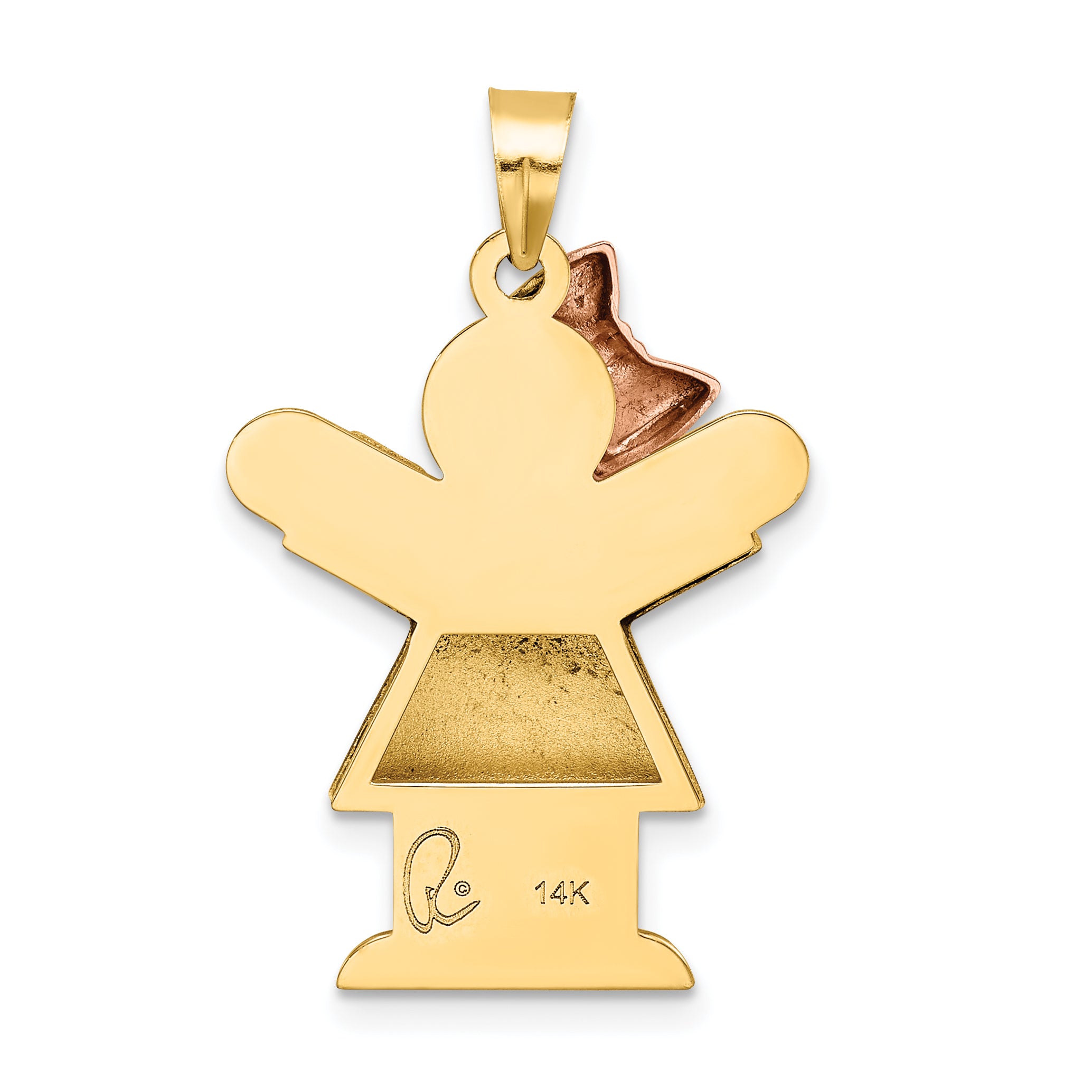 14K Two-Tone Puffed Girl with Bow on Left Engravable Charm