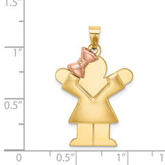 14K Two-Tone Puffed Girl with Bow on Left Engravable Charm