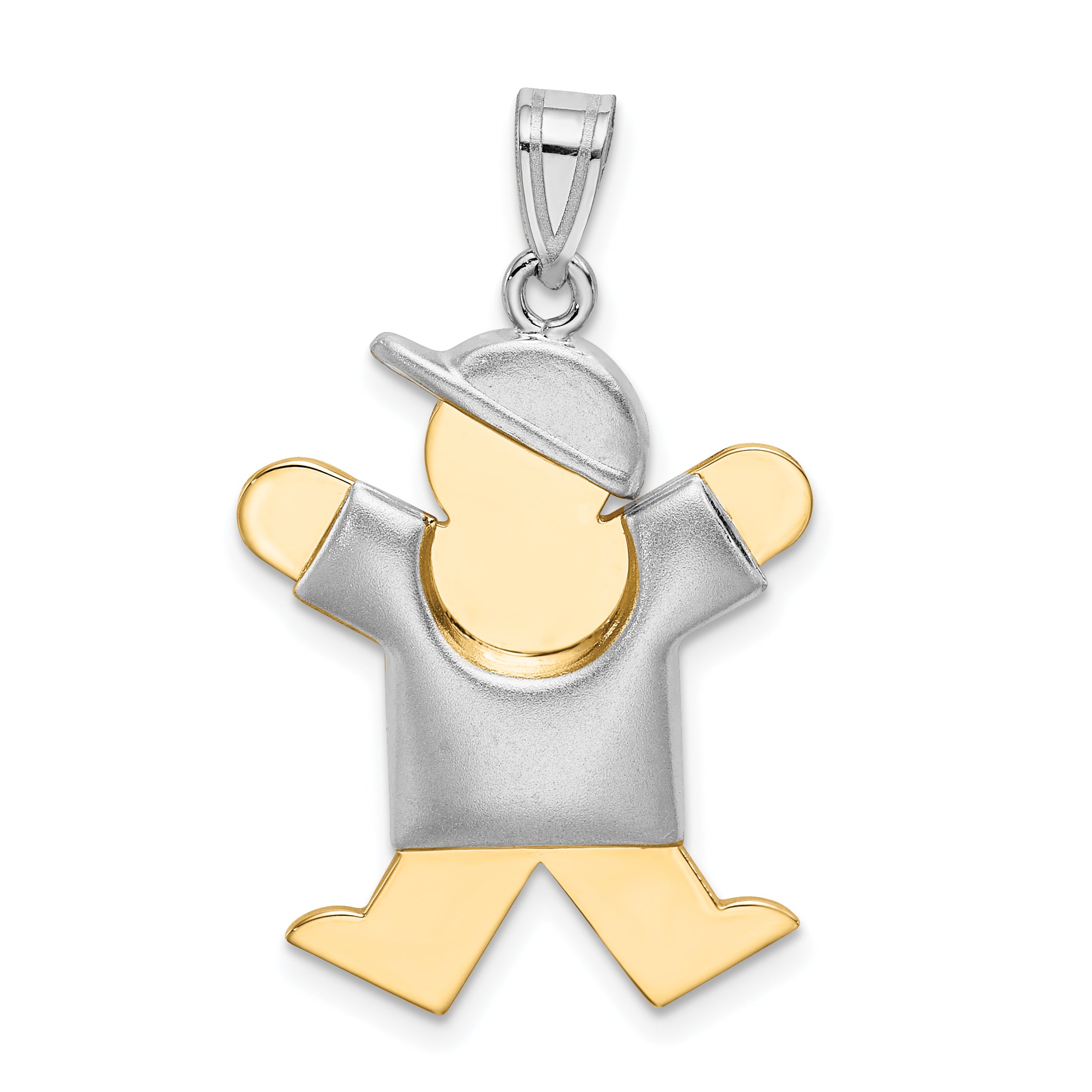 14k Two-Tone Puffed Boy with Hat on Right Engravable Charm Main image