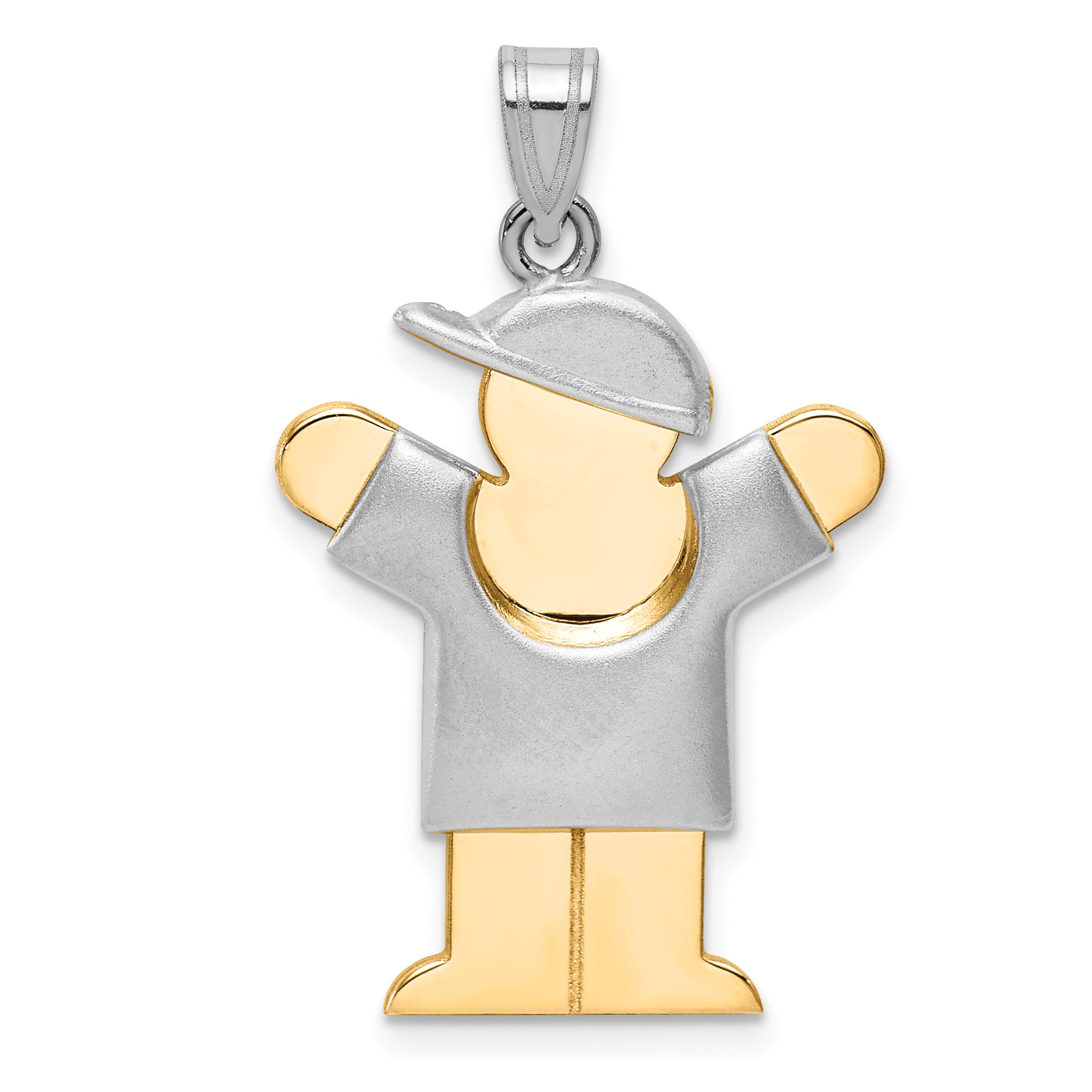 14k Two-Tone Puffed Boy with Hat on Right Engravable Charm Main image