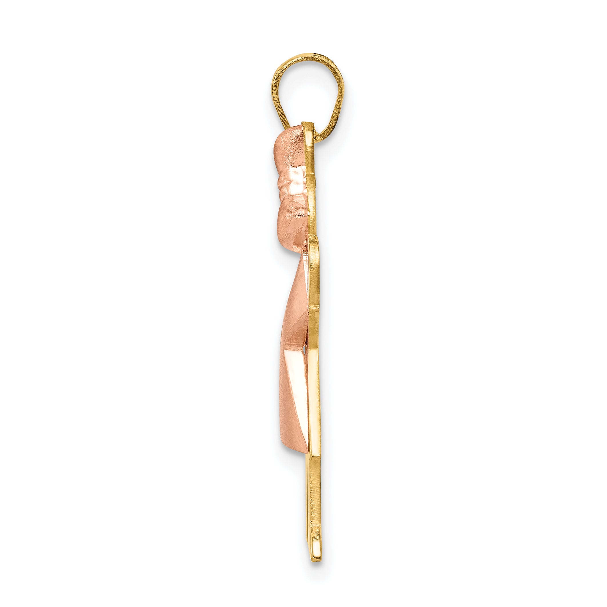 14K Two-Tone Puffed Girl with Bow on Right Engravable Charm Secondary image
