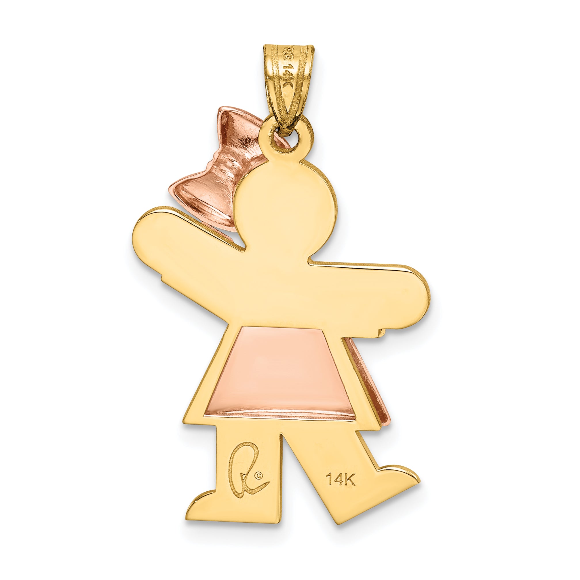 14K Two-Tone Puffed Girl with Bow on Right Engravable Charm