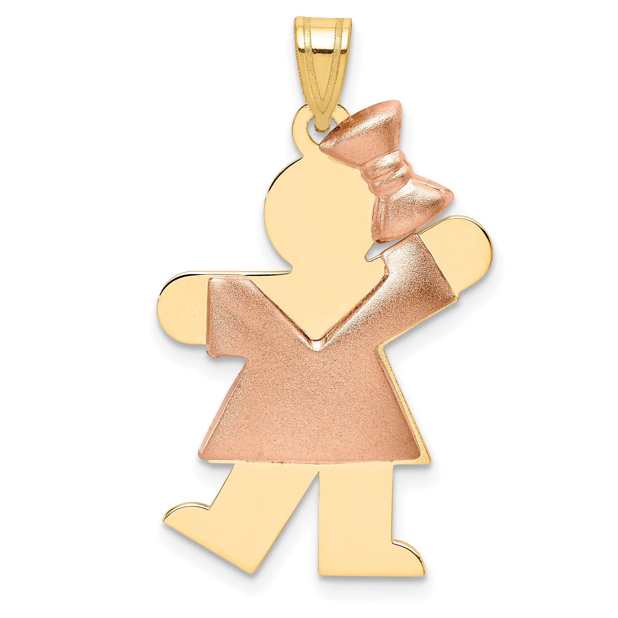 14k Two-Tone Puffed Girl with Bow on Right Engravable Charm Main image