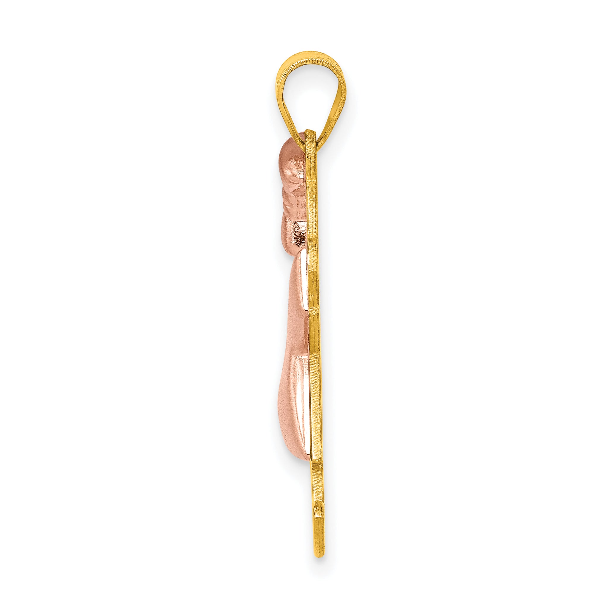 14K Two-Tone Puffed Girl with Bow on Left Engravable Charm Secondary image