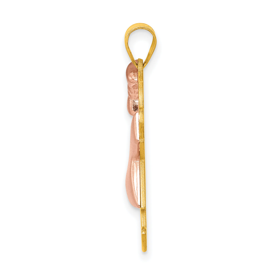 14K Two-Tone Puffed Girl with Bow on Left Engravable Charm