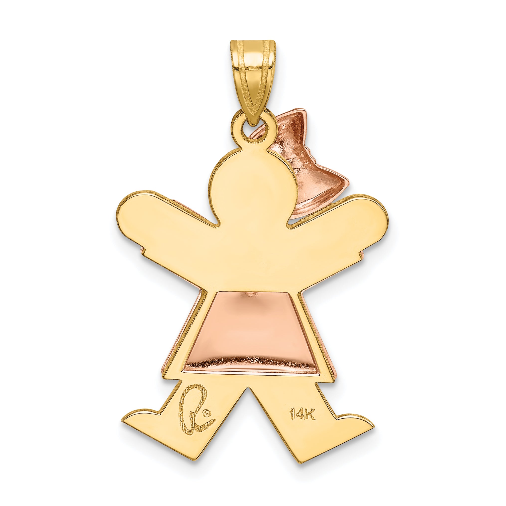 14K Two-Tone Puffed Girl with Bow on Left Engravable Charm