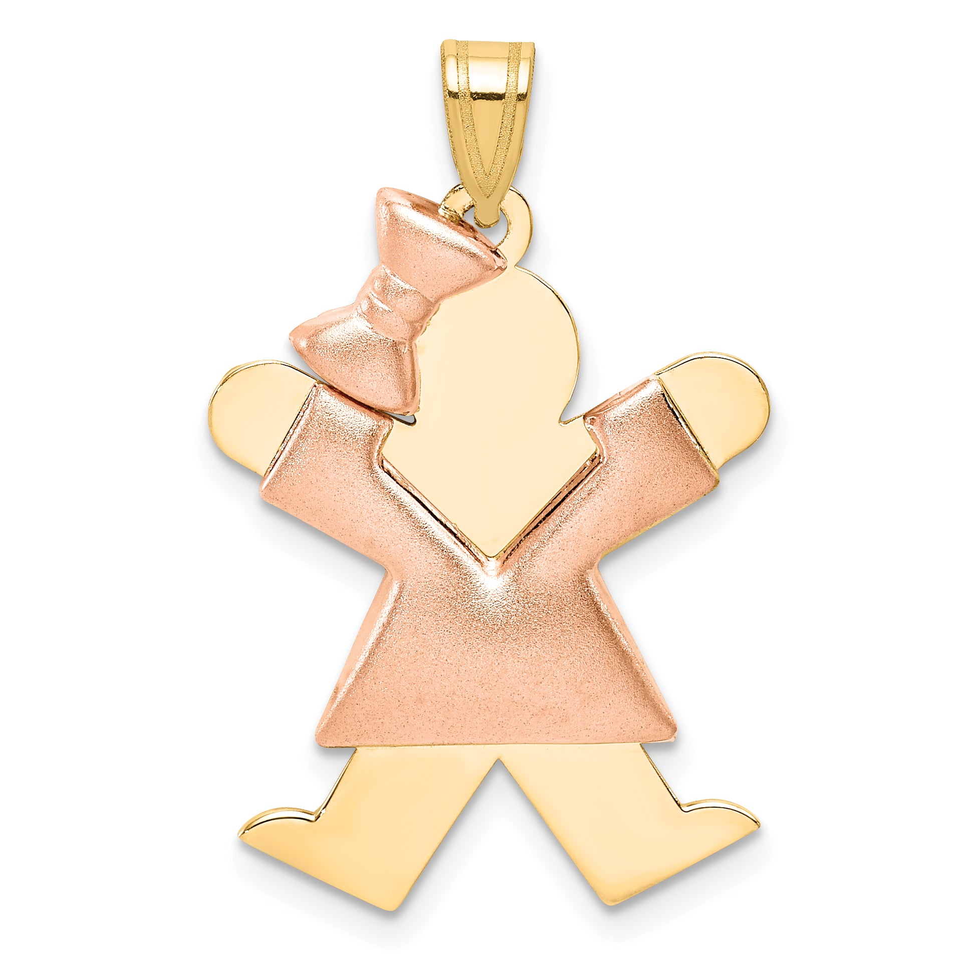 14k Two-Tone Puffed Girl with Bow on Left Engravable Charm Main image