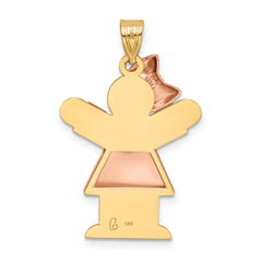 14K Two-Tone Puffed Girl with Bow on Left Engravable Charm