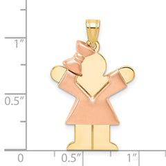 14K Two-Tone Puffed Girl with Bow on Left Engravable Charm