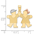 14K Tri-Color Small Boy on Left and Girl on Right Engravable Charm